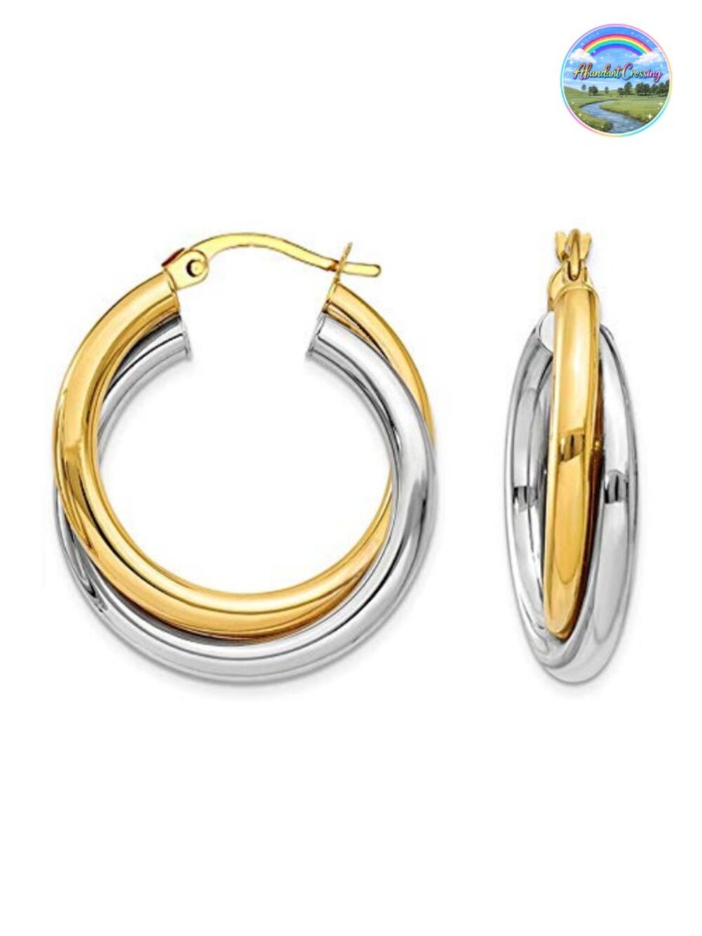 LeCalla 925 Sterling Silver Two-Tone Hoop Earrings Intertwining Round Chunky